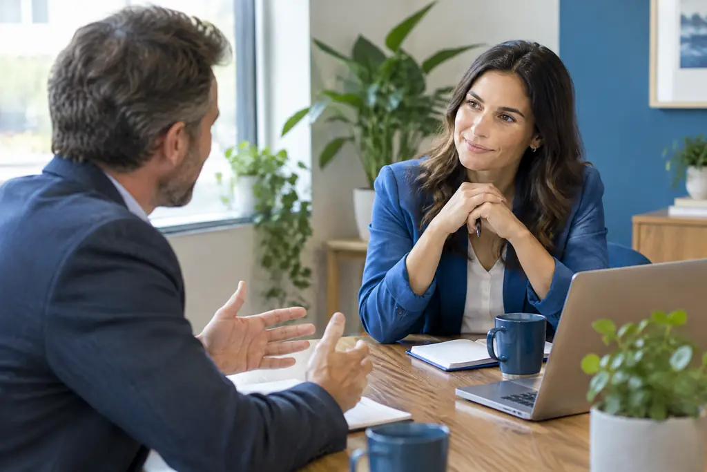 Business owner asking questions during a consultation meeting